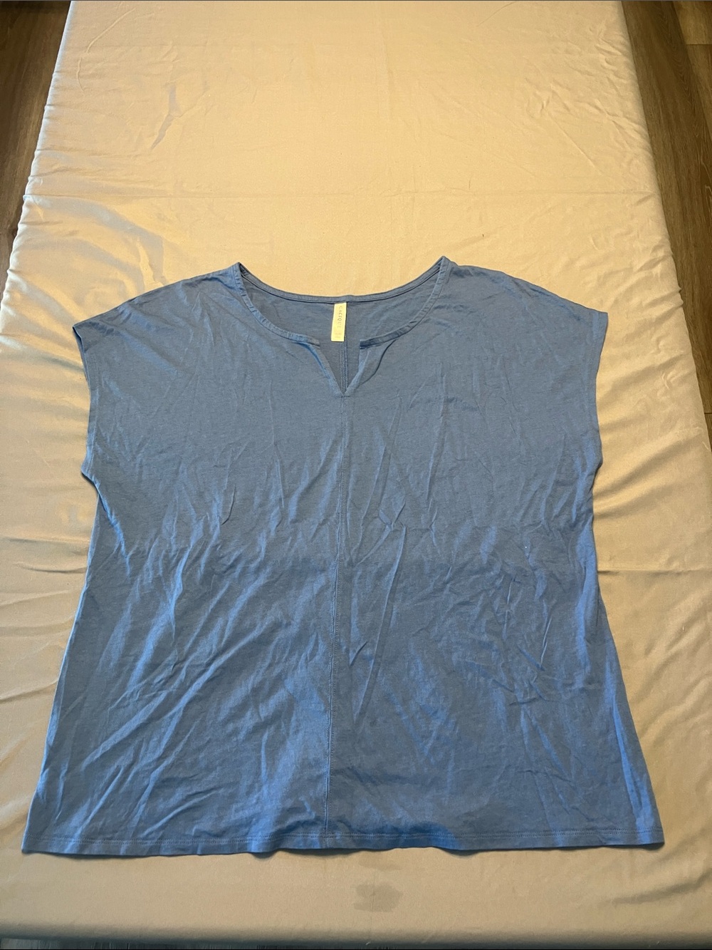 Cacique Dusty Blue Split-Neck Short Sleeve Top